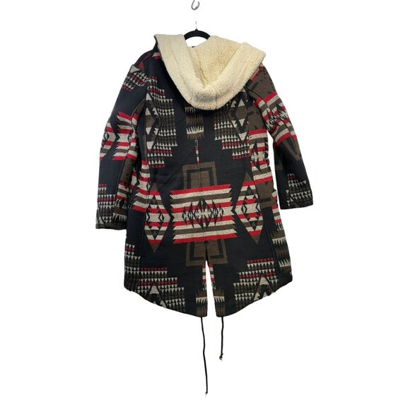 Mossimo Supply Co. Womens Tribal Aztec Pattern Hooded Coat S/P Black Red - Picture 13 of 16